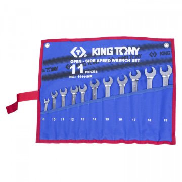 Набор комбинированных ключей с трещоткой в рожке, 8-19 мм, чехол из теторона, 11 предметов KING TONY 14111MRN
